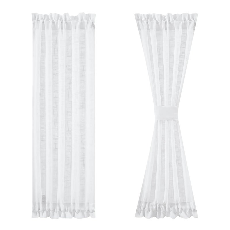 FMFUNCTEX White Linen Texture Semi Sheer French Door Curtains - 40 Inch Long, 24 Inch Wide, 2 Panels for Entry/Front Door Foyer Privacy - Image 1